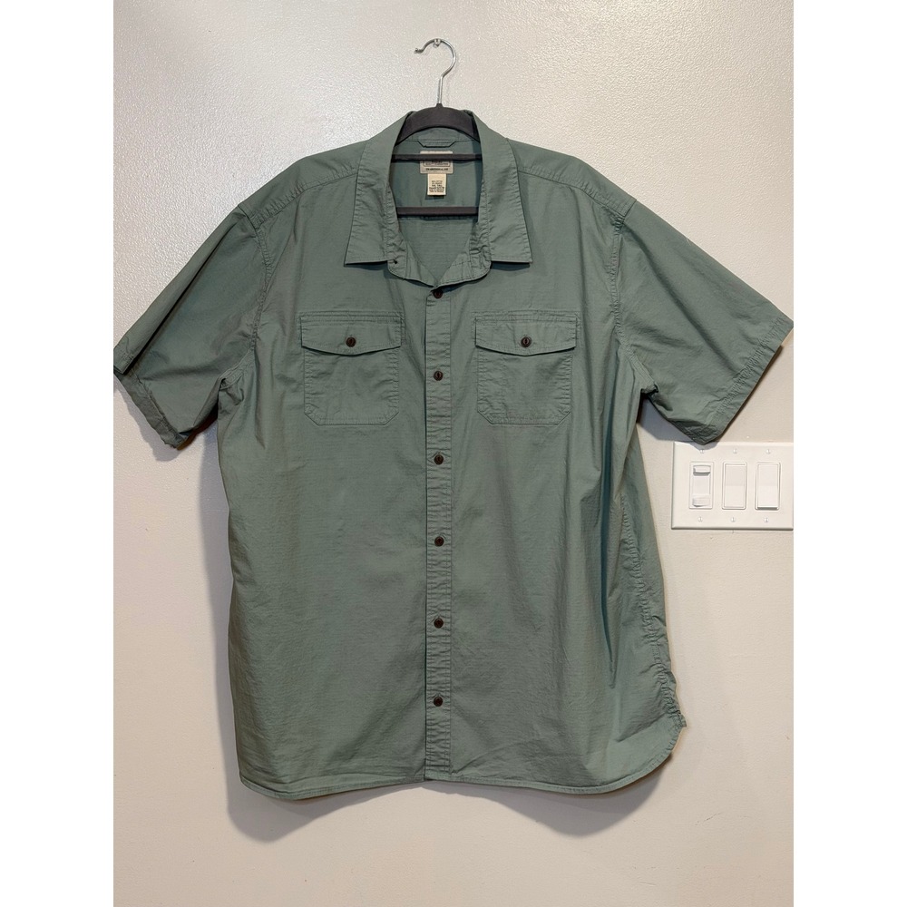 LL Bean Riverton Ripstop Shirt Mens XXL Tall Green Short Sleeve Traditional Fit